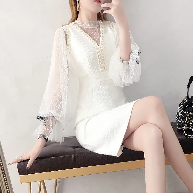 Милая Кружевная рубашка с длинными рукавами блузки 2019 летнее платье в Корейском