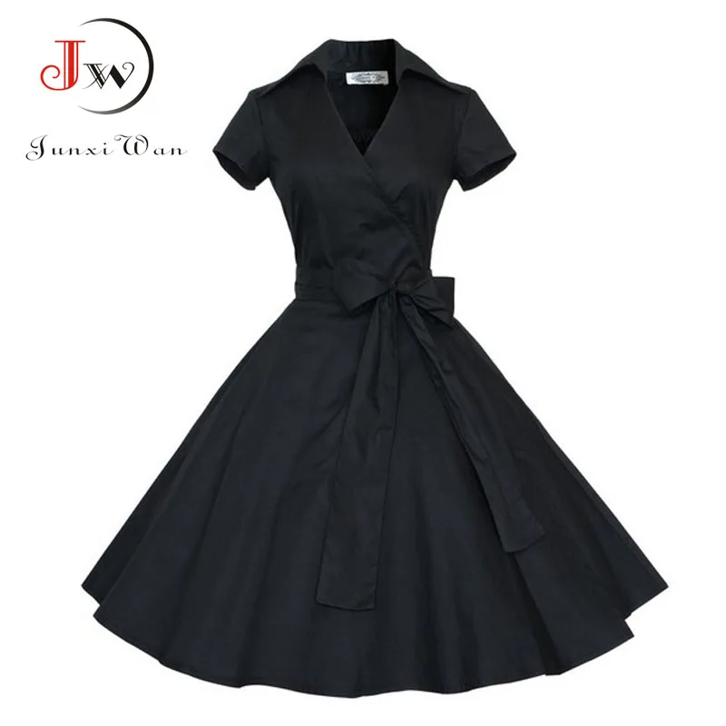 Летнее платье для женщин в горошек винтажное рокабилли свинг Feminino Vestidos v образный