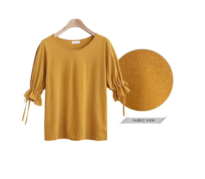 

Plus Size 5XL 4XL Summer Solid Women T shirt O Neck Short Sleeve Split Ruffle Sleeve Lady Tops Female European Cute Girl T-shirt