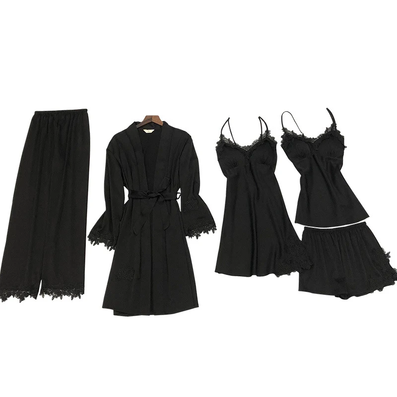 ZOOLIM 5 шт. Cami & Shorts Nighty Pants Robe кружевное сексуальное атласное белье одежда для сна