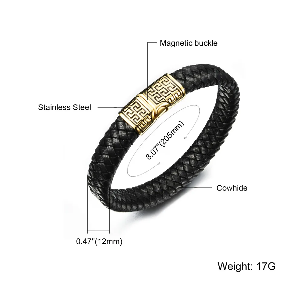 Панк мужские кожаные Браслеты Новая Мода 2 цвета Нержавеющая сталь магнит