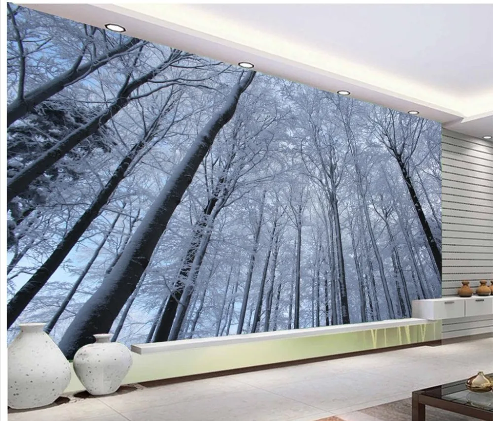 

Home Decor Living Room Wall Covering Custom 3d Mural Wallpaper Snow Woods Tree Scenery Wallpaper 3d Mural For Living Room