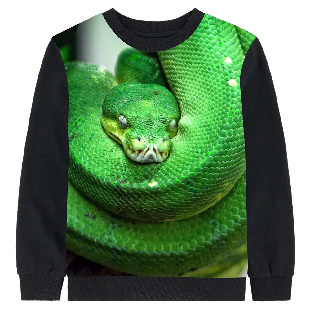 Детская футболка с длинным рукавом для мальчиков и девочек зеленая со змеиным