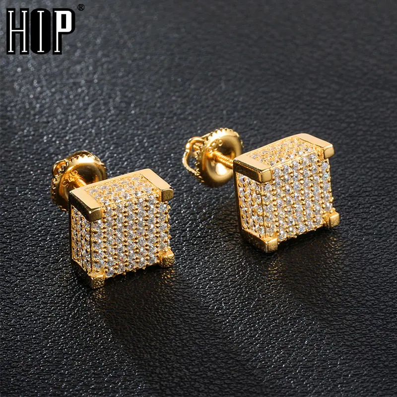 Хип хоп CZ Циркон микро полностью вымощенные Стразы квадратное Bling Iced Out Золотая