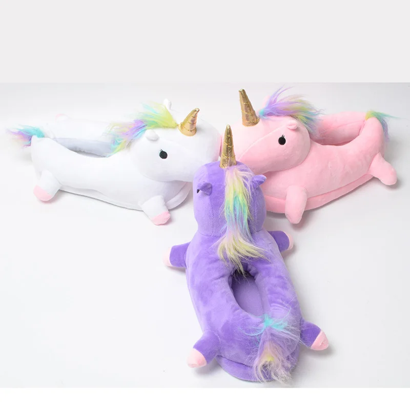 2018 милые зимние домашние тапочки Chausson Licorne белая обувь женские с единорогом pantuflas