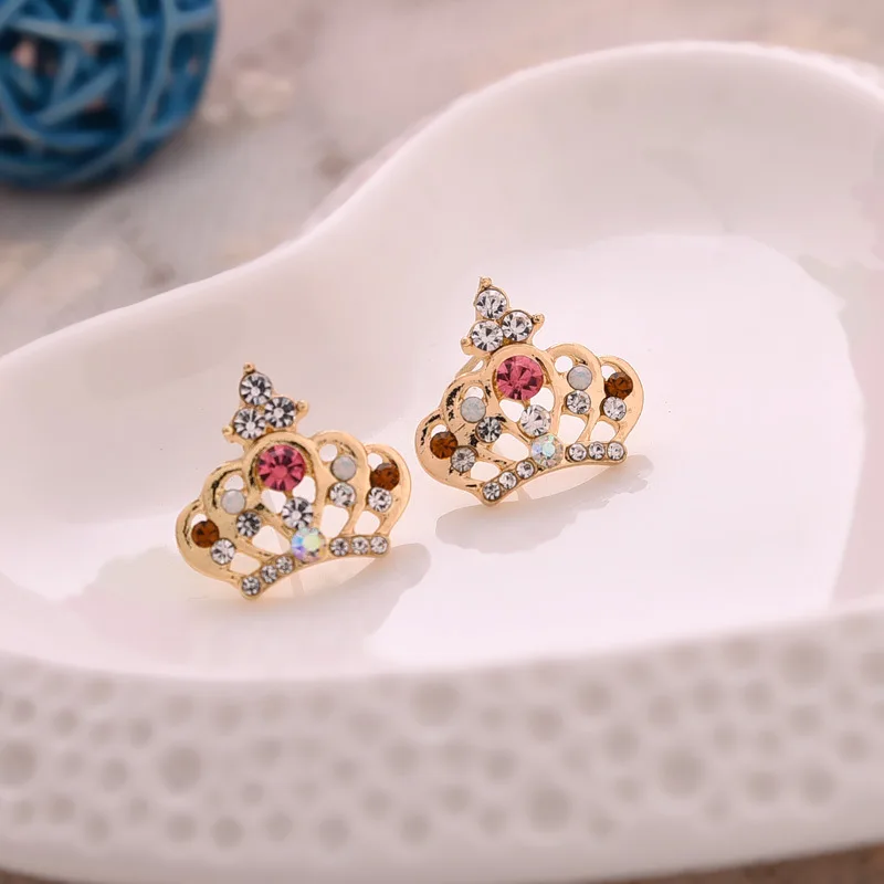 Модные красочные серьги гвоздики Стразы королевы принцессы короны женские