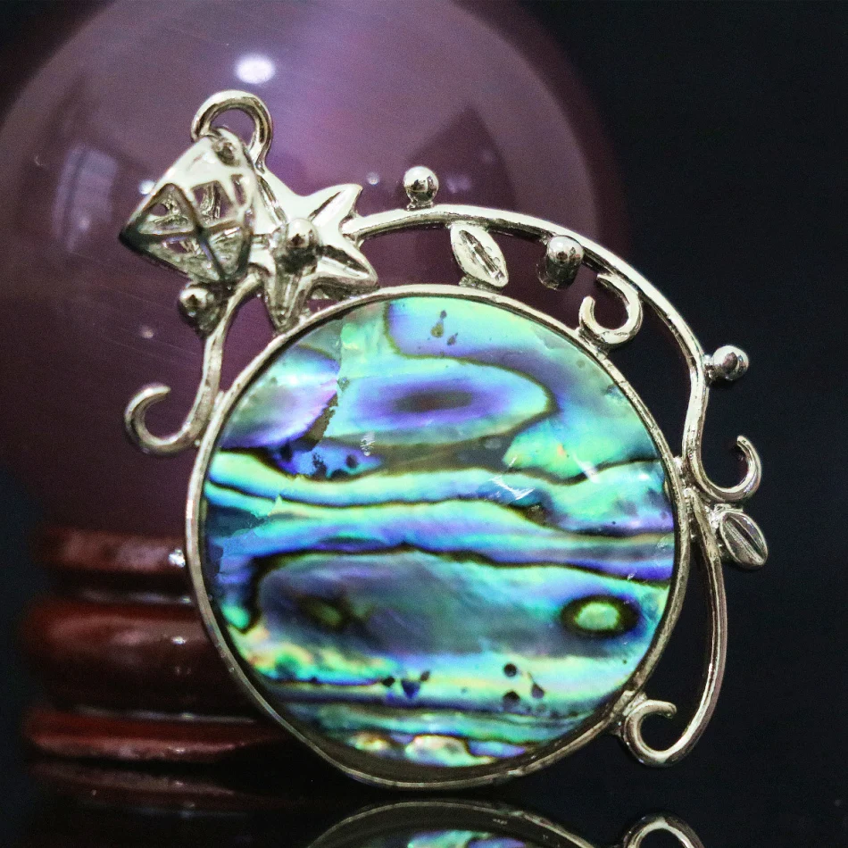 Новая Зеландия природных ушка круглые на плоской подошве 33*40 мм филигрань цветок