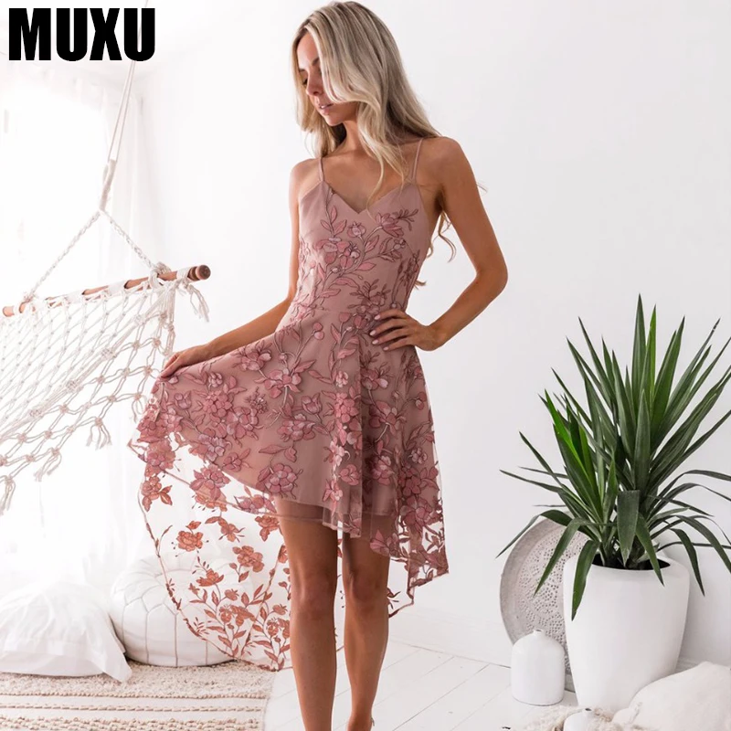 Платье MUXU женское кружевное на бретельках с открытой спинкой|Женские платья| |