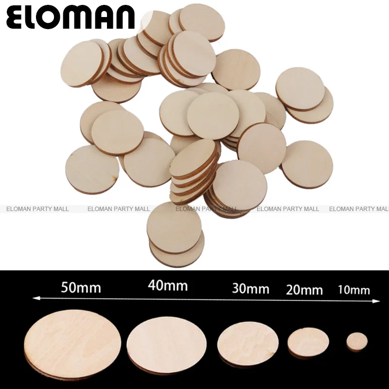 ELOMAN 100 шт Необработанные круглые деревянные лазерная резка, поделки своими руками, аксессуары для украшения