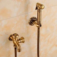 antique brass bidet faucet wall mounted bathroom shower toilet washing machine faucet cold water with hand shower bracket