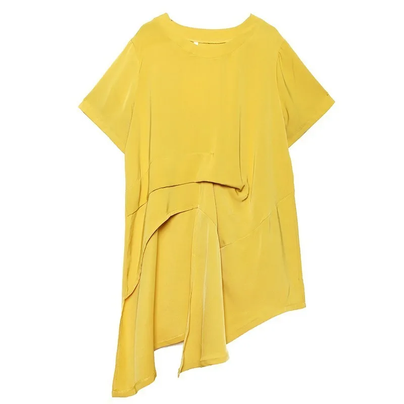 CHICEVER Летняя Повседневная однотонная неровная драпированная женская футболка с