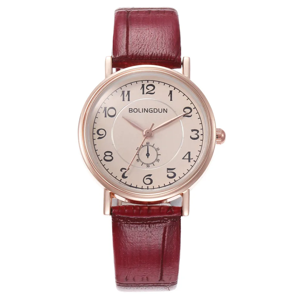 Retro Red Watch Women Leather Band Classics Luxury Fashion Ladies Analog Alloy Quartz Wristwatch For Gift relogio feminino Q4 | Наручные