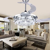 LED Fan Crystal Chandelier Dining Room Living Room Fan Droplights Modern Wall/Remote Control Crystal Chandelier Lights