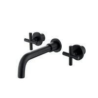 solid brass wall mount double handle bathroom sink faucet matte black basin mixer tap 12 6 inches