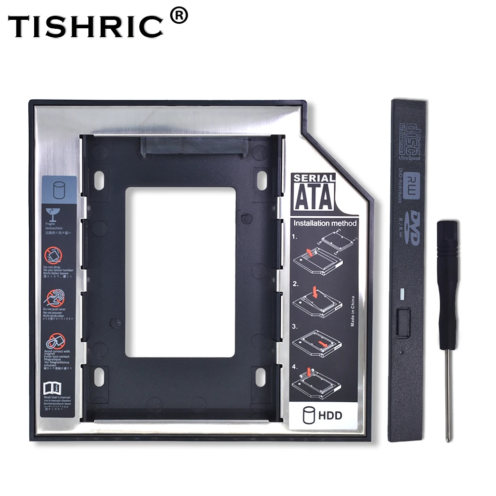 TISHRIC Универсальный алюминиевый 2-ой HDD Caddy 12,7 мм SATA 3,0 для 2," SSD жесткий диск чехол для драйвера корпус DVD CD-ROM адаптер Optibay