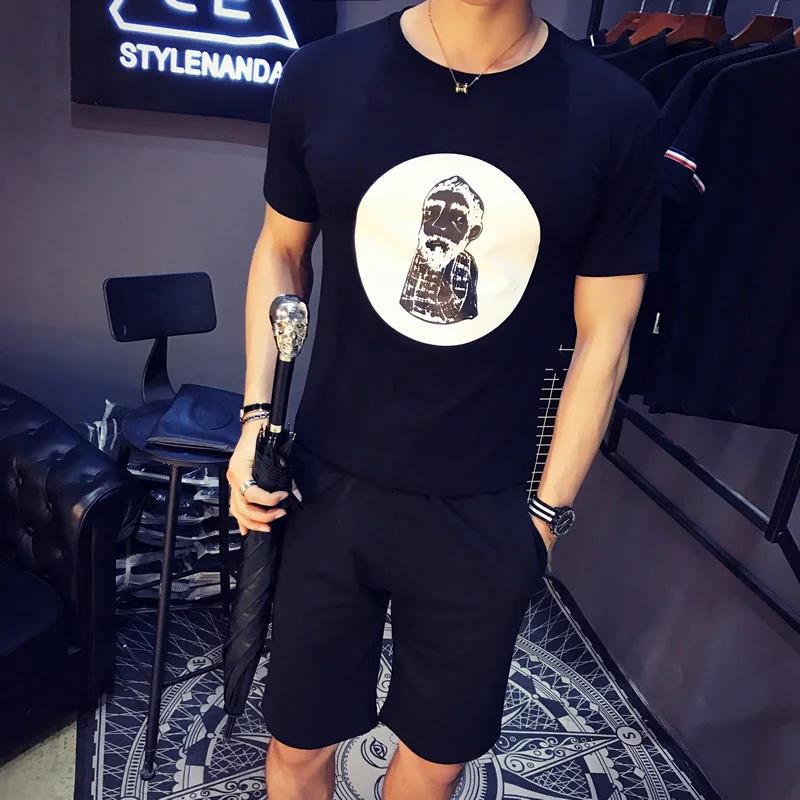 Черный и белый с коротким рукавом Футболка Мужская Мода мужчины о-образным