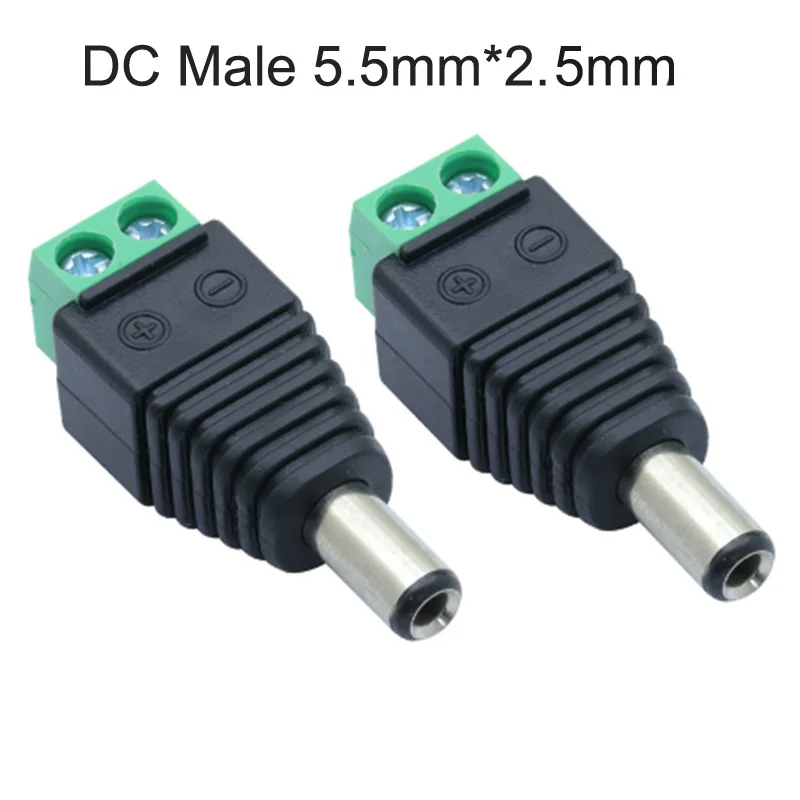 100 шт./лот 5 5x2 мм DC AV Balun Power Plug to Connector 2 pole Screw CCTV Video адаптер преобразователя |
