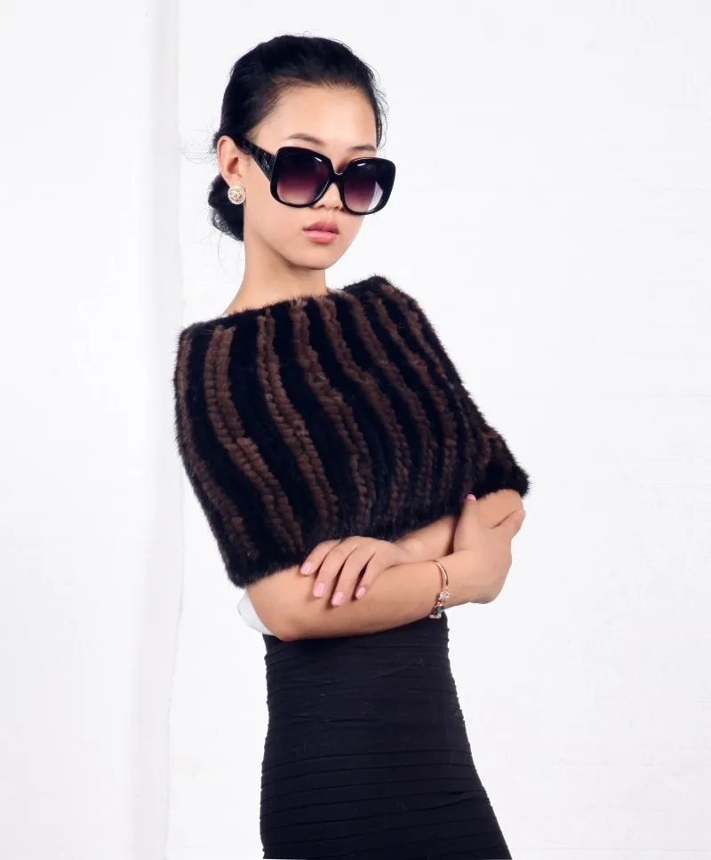 Шаль из меха норки новая осенне-зимняя теплая вязаная модная шаль натурального