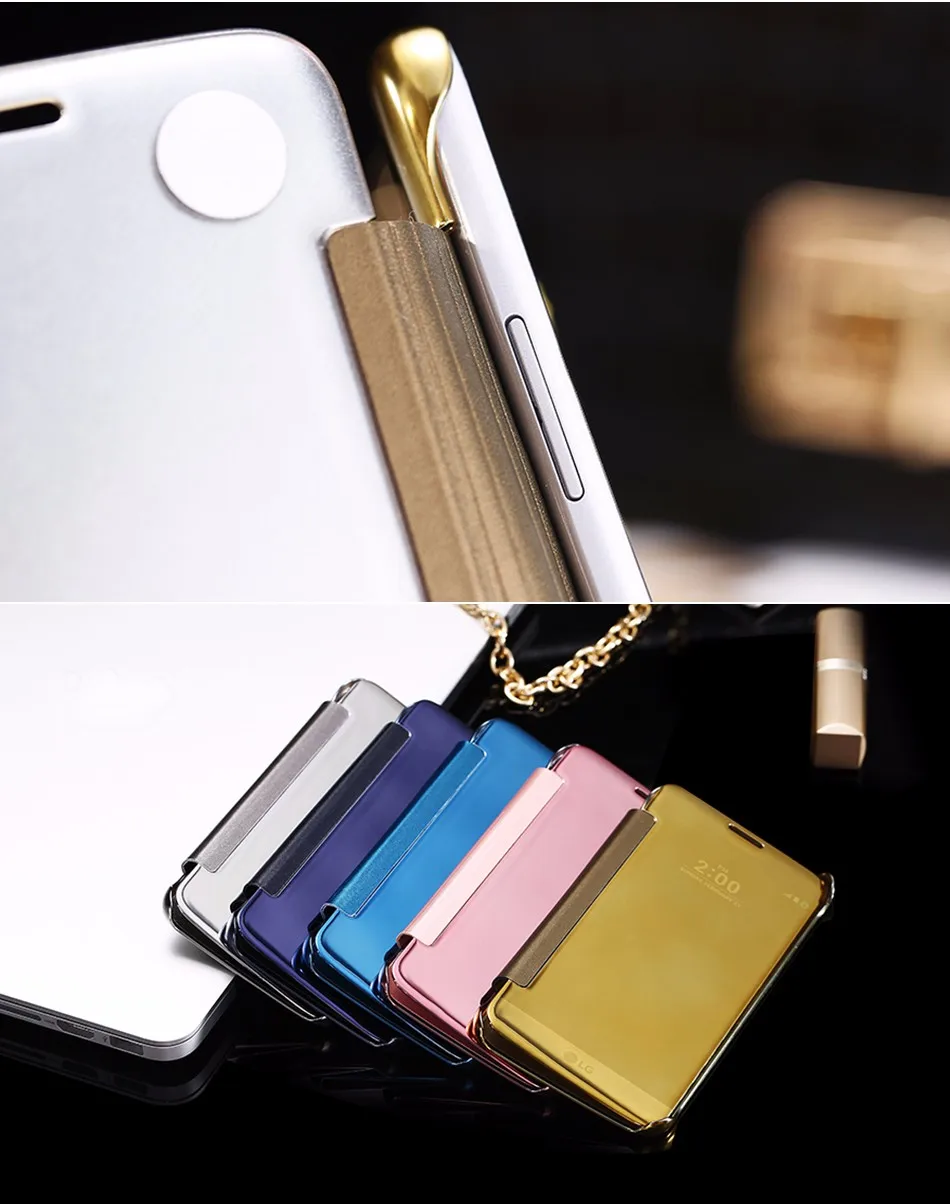Kisscase покрытие золото зеркало флип чехол для LG G5 G4 для Samsung J7 S6 S7 S8 edge Clear View Cover для iPhone 6 6S 7 Slim снарядов чехол на айфон 7 6 6s