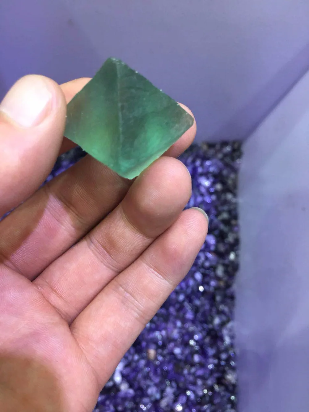 

Natural green fluorite hexagonal face pendant, hexagonal column