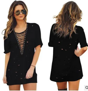 Summer летнее платье футболка 2017 женское сексуальное облегающее с глубоким v