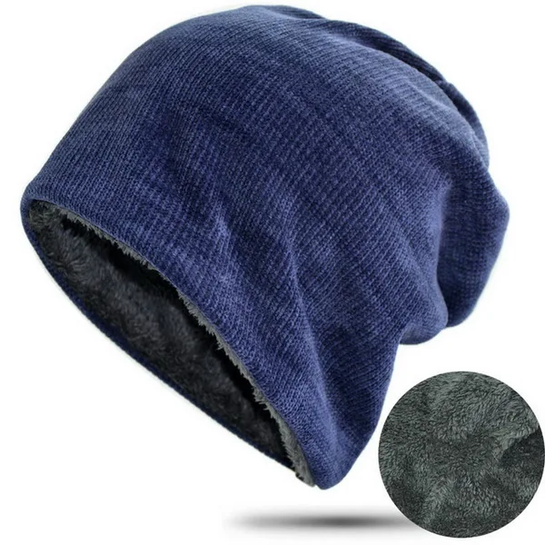 Blue NUZADA однотонные Зимние головные уборы для мужчин и женщин Skullies Beanie Hedging cap вязаная шапка s хлопок двухслойная ткань капот теплая шапка - Color: Blue