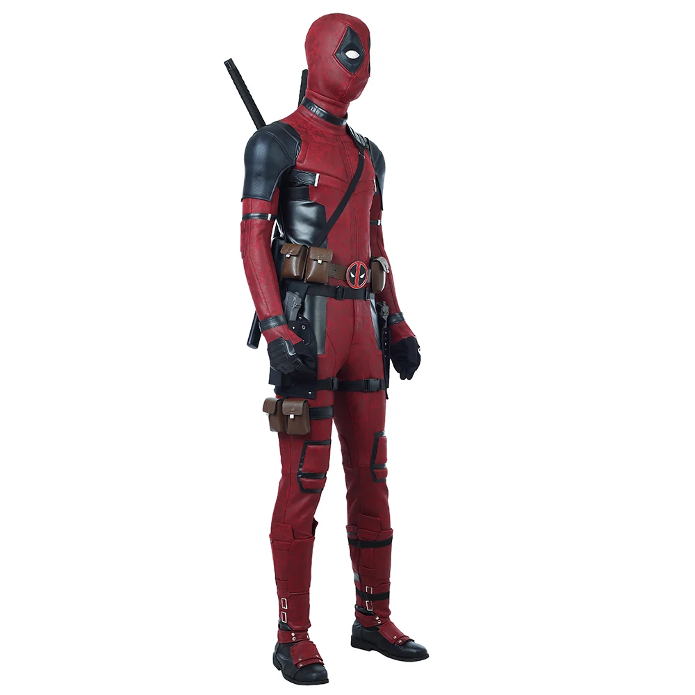 High Quality Deadpool 2 Costume Halloween Superhero Red Leather Deadpool Jumpsuit Deadpool Cosplay Costume