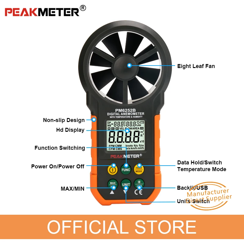 PEAKMETER PM6252B цифровой ветромер измеритель скорости тестер расхода воздуха