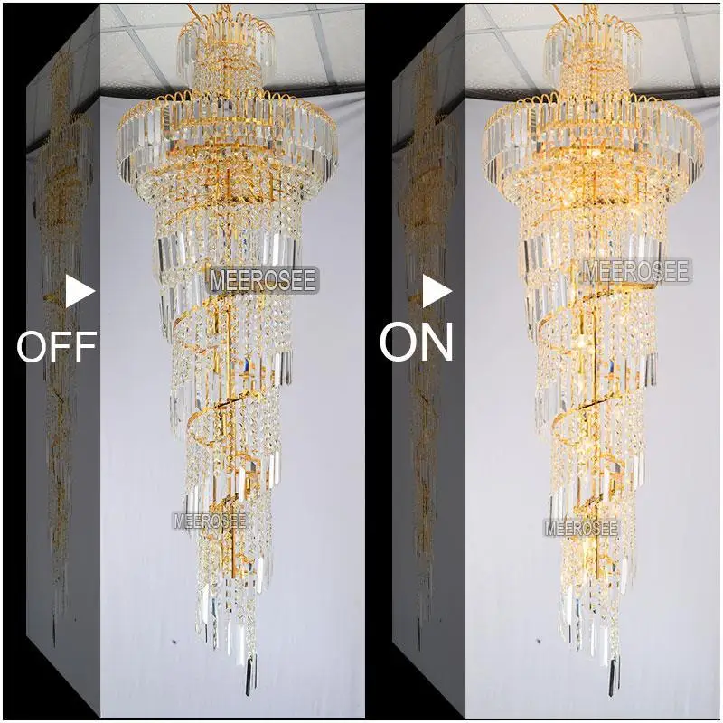 売る ロングスパイラルゴールドまたはシルバークリスタルシャンデリア照明器具 Lustre クリスタルレストランホテルロビー MD8500 用のランプハンギング