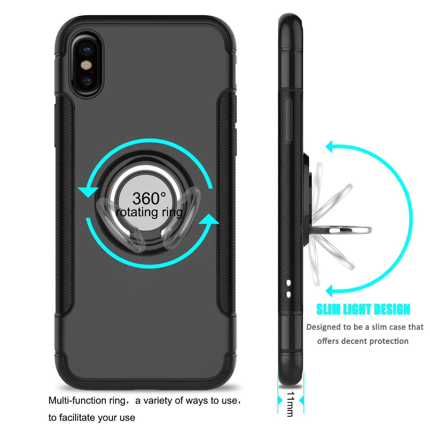 Гибридный чехол для iPhone X 7 8 6 6S Plus 360 металлический магнитный с подставкой кольцо