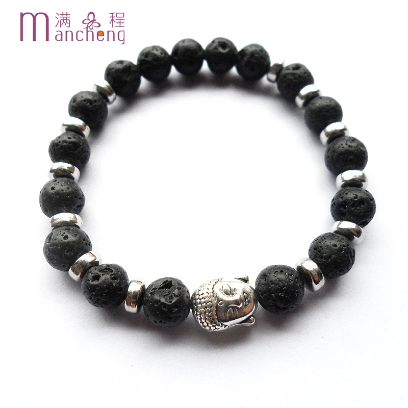 Трендовый 8 мм браслет из натурального вулканического камня Будды мужской с