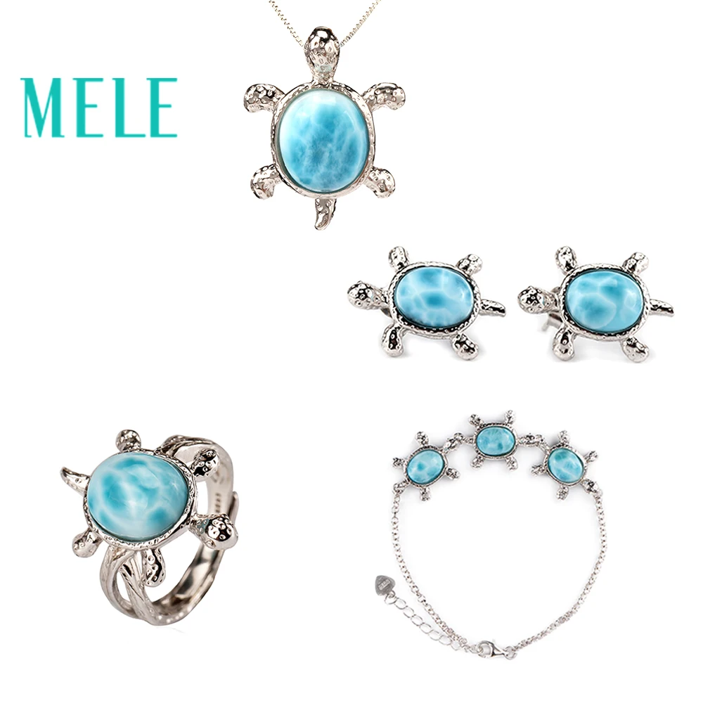 

Tortoise shape natural deep blue larimar jewelry sets with silver 925,classic style fine jewelry for women and man,best gift