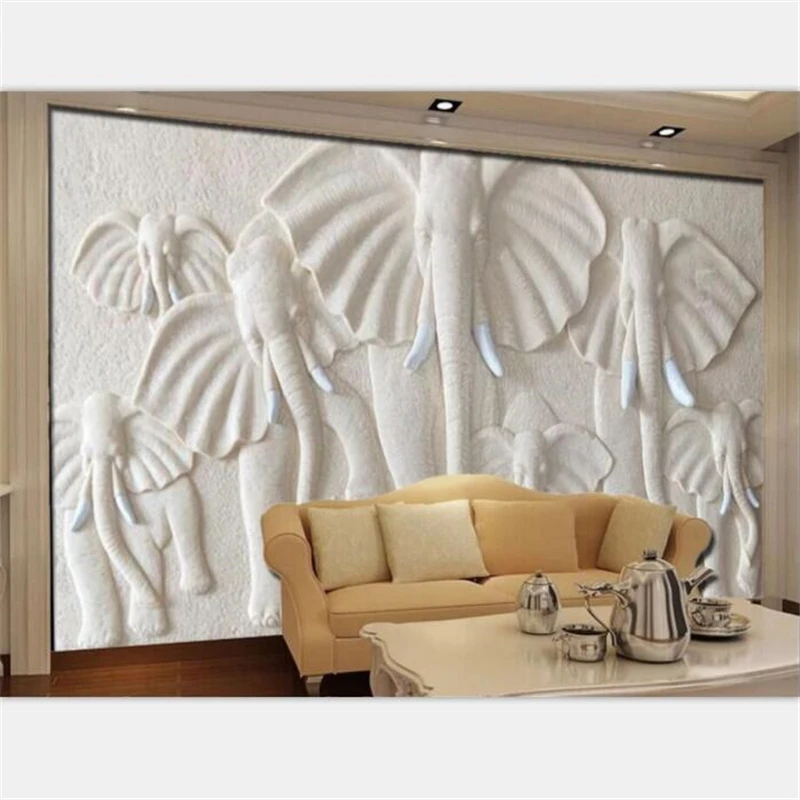 

beibehang Wallpaper 3D Stereo Large Mural Embossed White Elephant Living Room Sofa Bed Bedroom Silver Silver Cloth Background