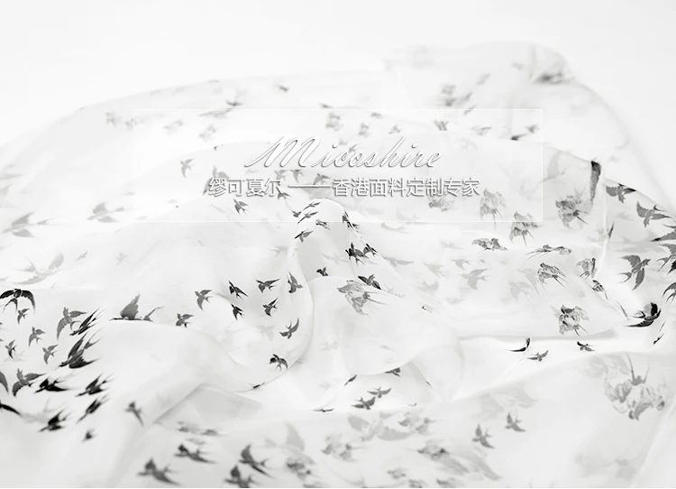 Шелковая шифоновая ткань для одежды дизайнерские Ласточки с принтом 8 мм|chiffon