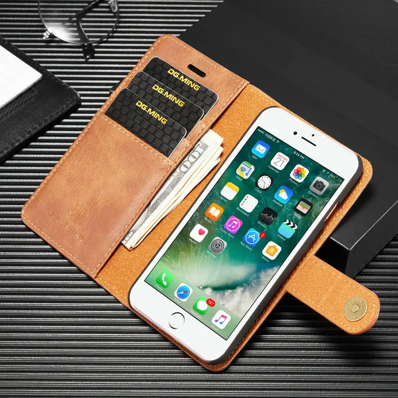 DG.MING 2in1 Vintage Wallet Case For iPhone 7 8 Ultra Strong Magnetic Detachable Flip Leather Cover 6S With Kickstand | Мобильные