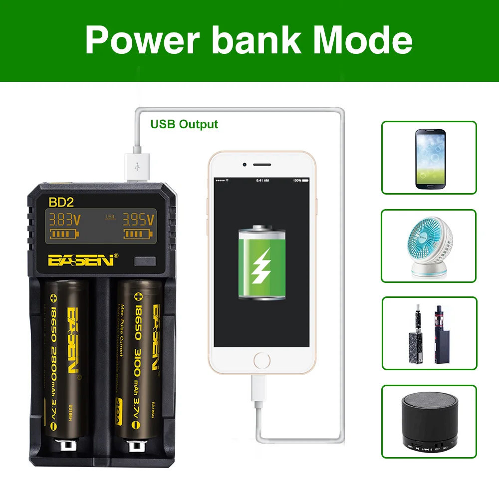 BD2 светодио дный интеллектуальных литиевая Батарея USB charger basencharger литий ионный 18650