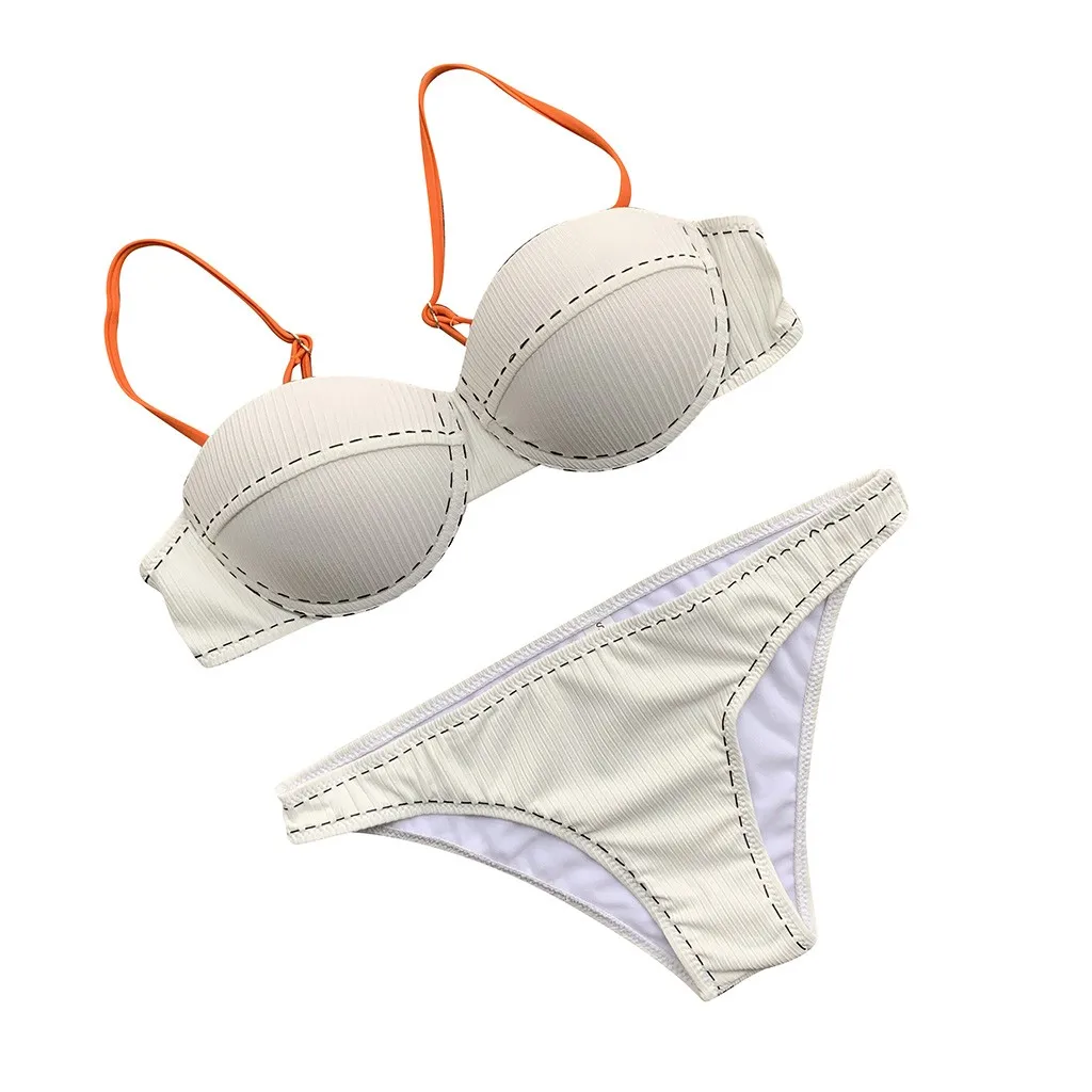 Женский раздельный купальник однотонный комплект бикини в стиле пэчворк