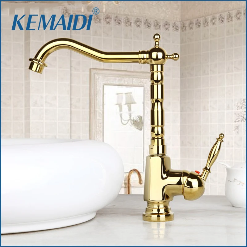 

KEMAIDI Good Quality Polished Golden Deck Mounted Bathroom 360 Swivel Faucet Spout Kitchen Mixer Tap Basin Sink Faucets