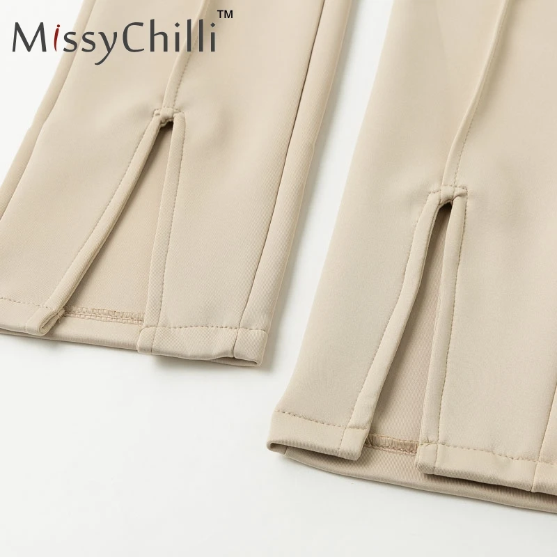 MissyChilli Высокая талия хаки однотонные повседневные брюки женские облегающие Сплит Модные брюки женские черные элегантные офисные вечерние штаны