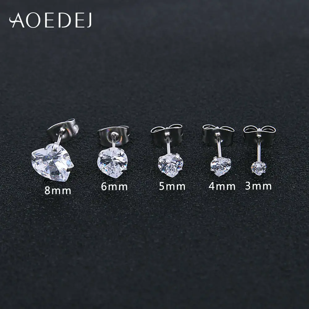 AOEDEJ 3-8 мм Золотая Звезда Серьги гвоздики из нержавеющей стали сережки со стразами розовые для женщин девушки сердце серьги цветные
