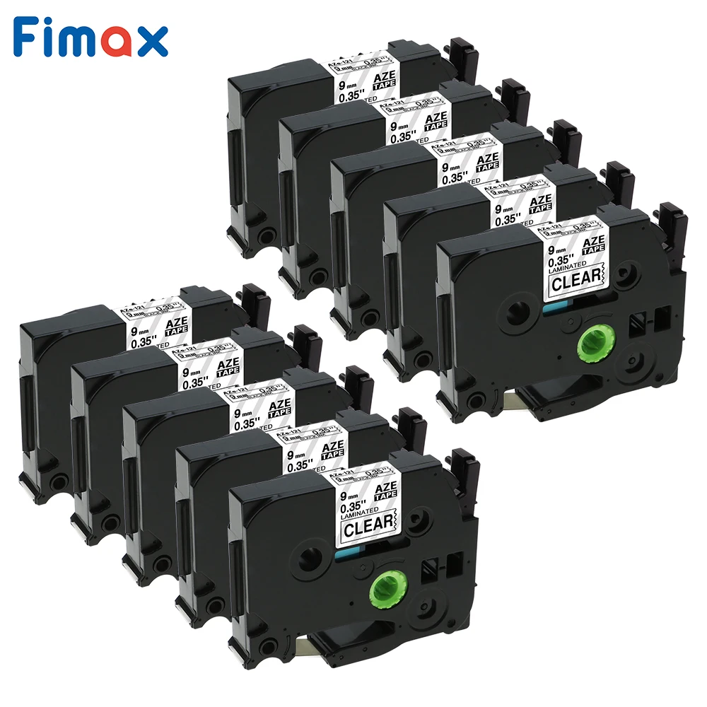 Fimax 10 упаковок TZe121 совместима с Brother tze лента для маркировки TZe 121 TZ121 9 мм черная на