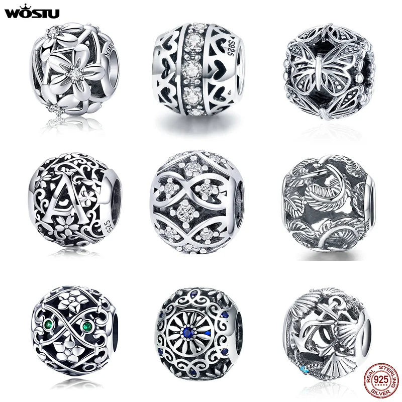 WOSTU,, стильный, 925 пробы, серебряный, винтажный, ажурный, бисер, подходит к оригинальному браслету, модный, сделай сам, для изготовления ювелирных изделий