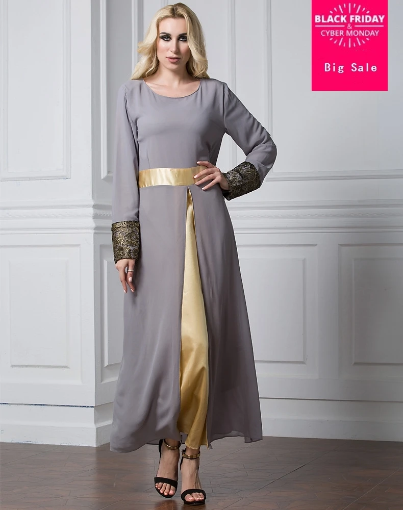 Женское модное мусульманское платье с круглым вырезом, модель wj870