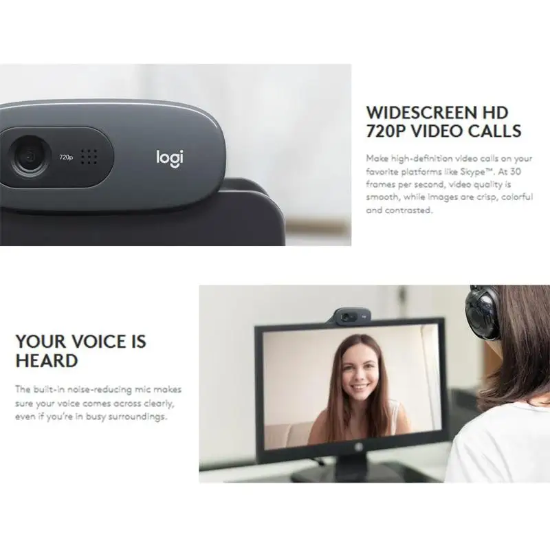 Оригинальная веб-камера logitech C270/C270i 720 p HD широкоформатная Встроенная микрофонная веб-камера для настольного ноутбука/Windows 7/8/10/MacOS