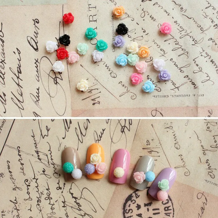 100 шт./лот смесь случайных цветов полимерные Розы Цветочные украшения для ногтей |