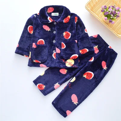 Navy 01 Pajama sets Теплая зимняя Пижама; Фланелевая Пижама для детей; комплект для маленьких мальчиков и девочек; детские пижамы с рисунком; пижамы для младенцев - Цвет: Navy 01 Pajama sets