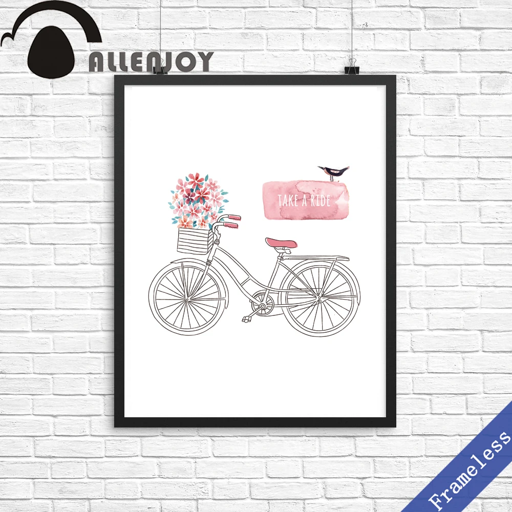 Новый велосипед Масляные картины розовый Цветочные Птицы Печать плакаты детские