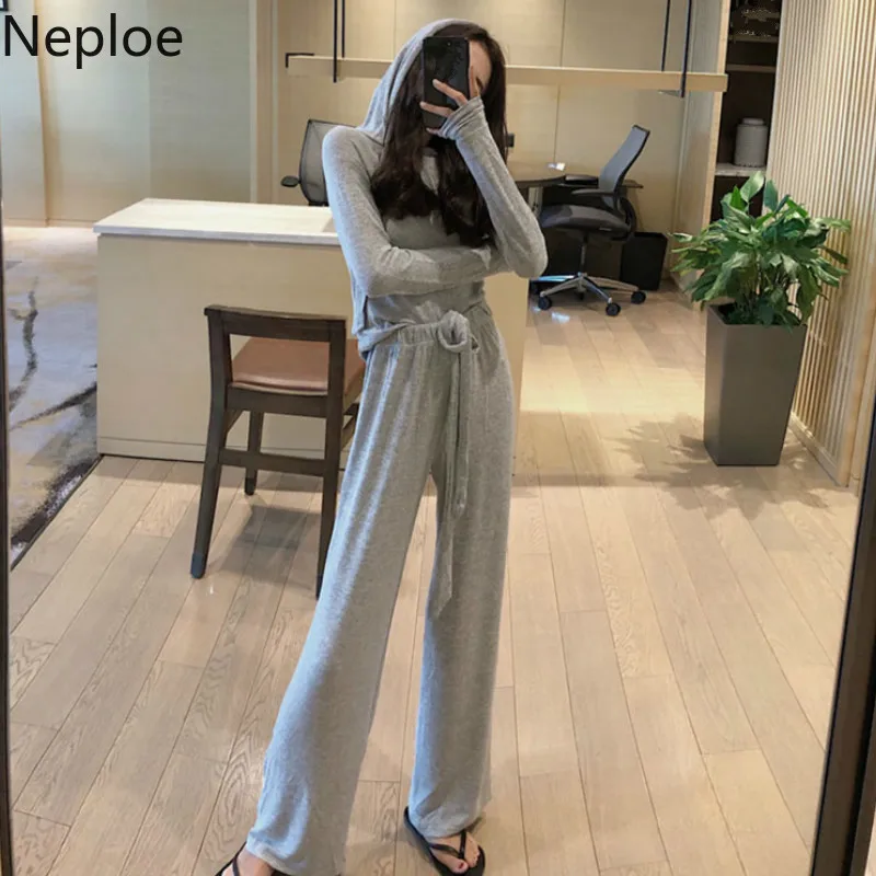 Neploe/женские комплекты из двух предметов однотонные Топы с капюшоном и длинными