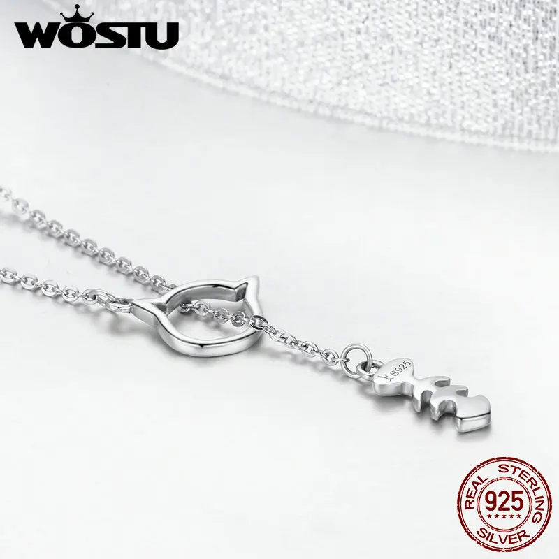 WOSTU бренд подлинное серебро 925 пробы любовь кота кулон ожерелья для женщин модные