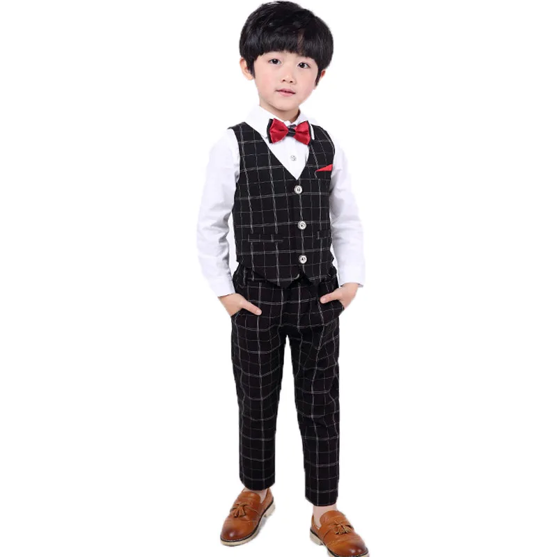 Brand Flowers Boys Formal Suit Wedding Campus Student Birthday Dress Gentleman Kids Vest +Pants 2Pcs Ceremony Costumes | Детская одежда